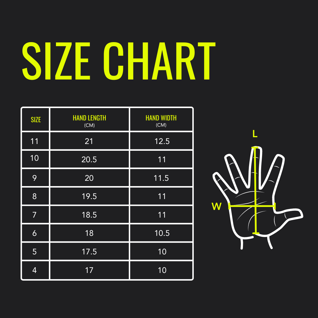 Soccer goalkeeper gloves size chart on sale
